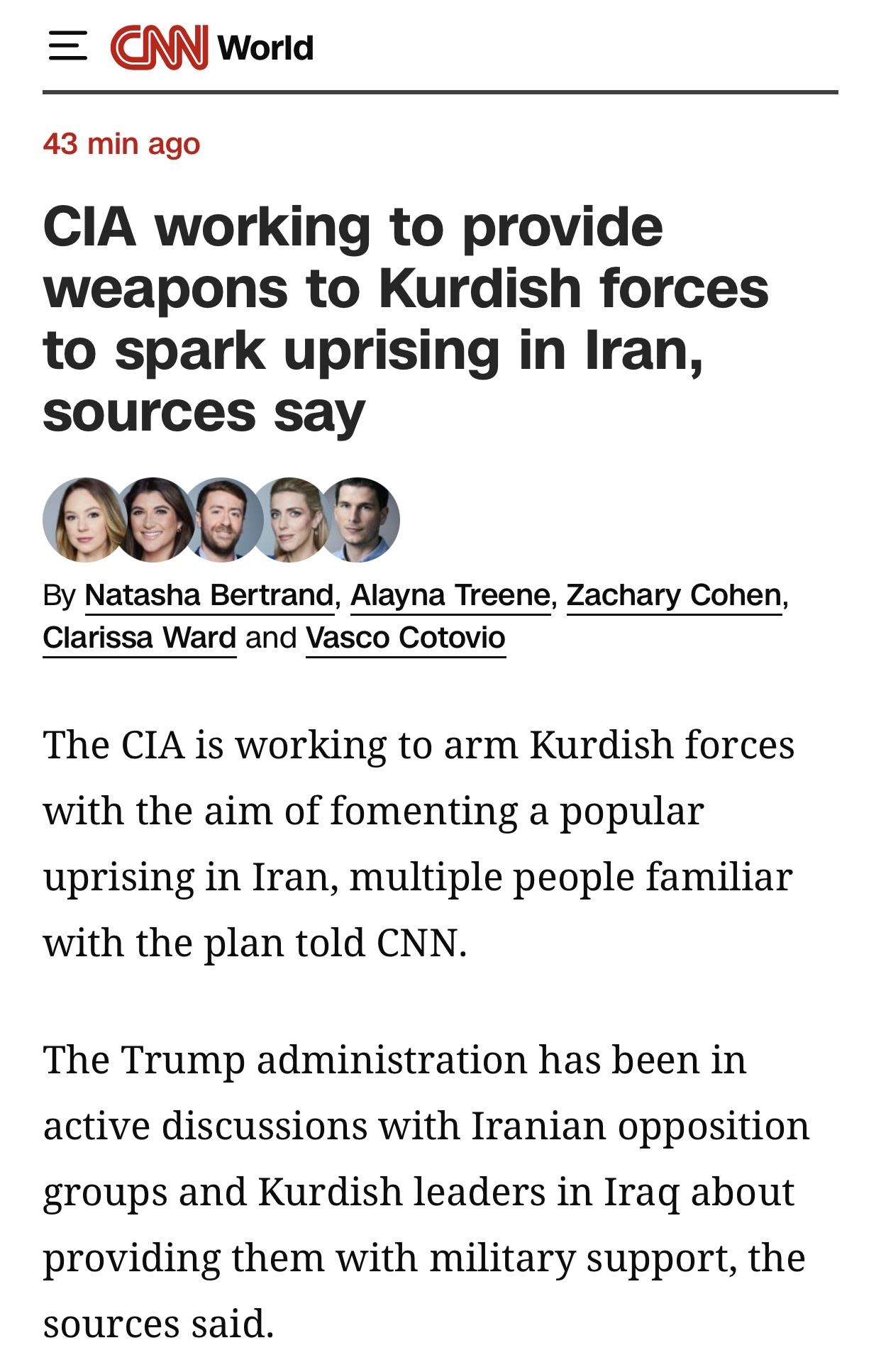 美媒：消息人士称，中央情报局正努力向库尔德部队提供武器以煽动起义

美国有线电视