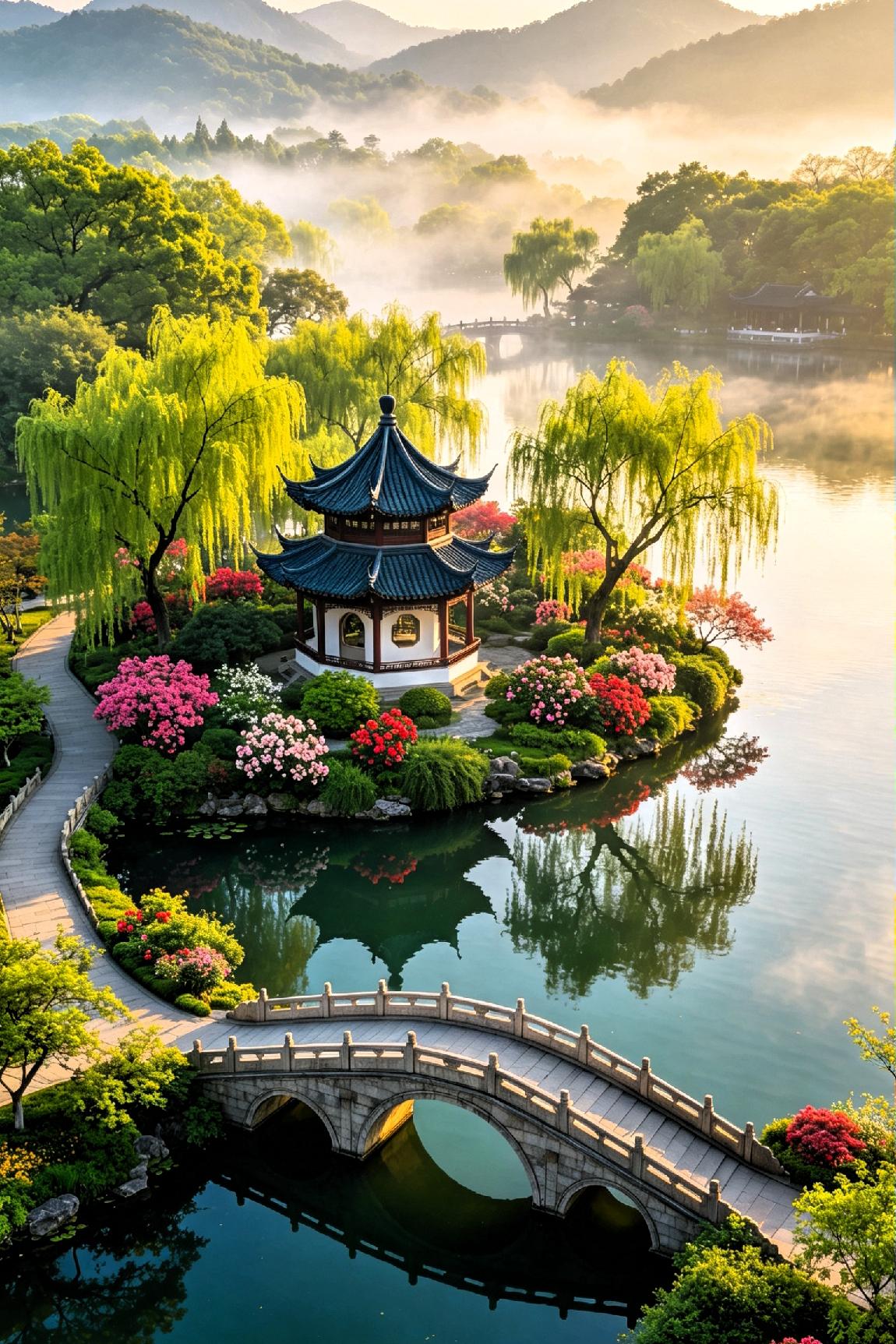 《西湖垂柳》

 
烟堤翠色入湖涯，万缕柔丝拂落霞。

晓雾轻笼苏岸柳，清风漫卷