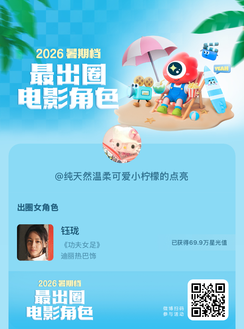 2026暑期档最出圈电影角色正在评选中，和暑期档角色携手共赴夏日星光派对，还有机