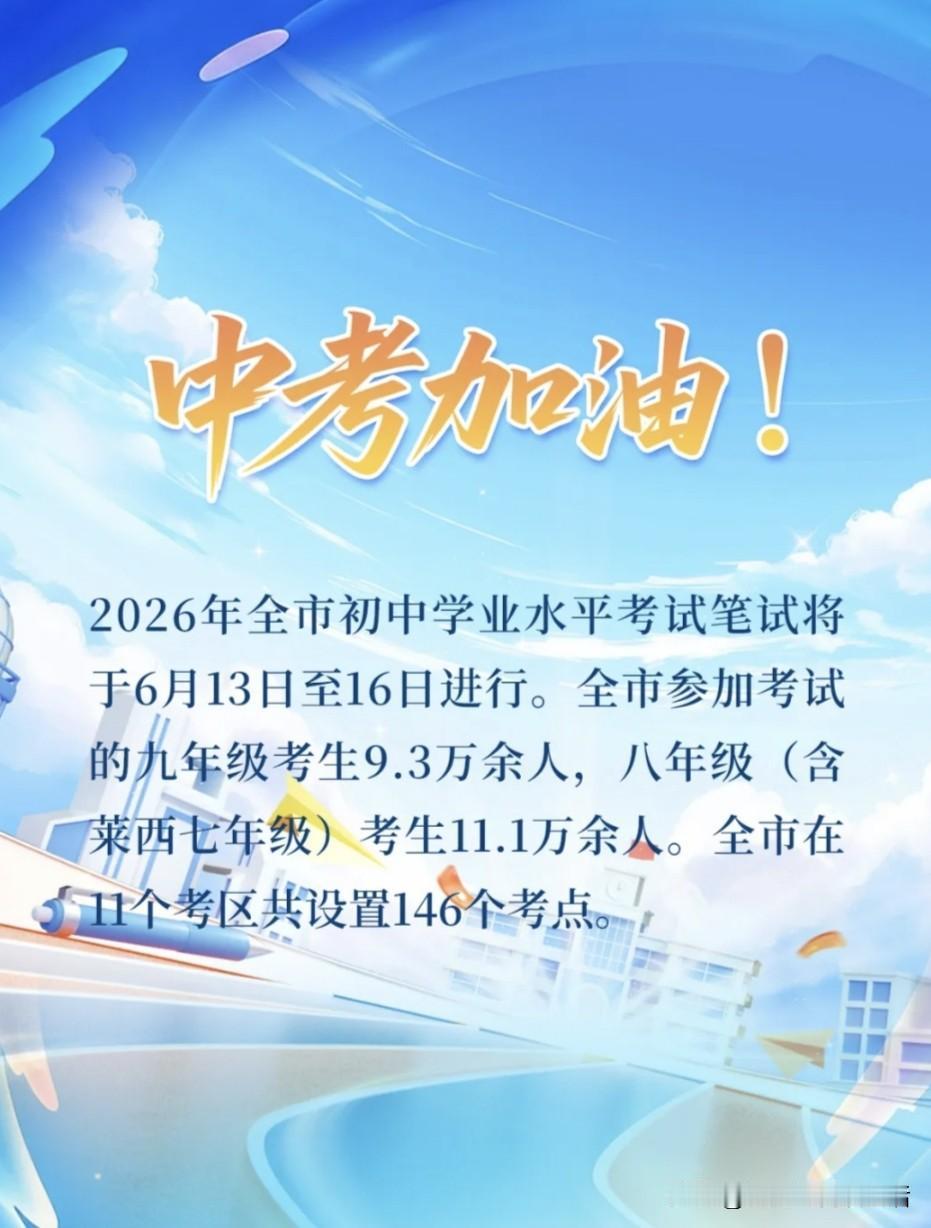 青岛发布今年中高考安排，高考四天、中考四天。高考时间:7-10号，中考时间:13