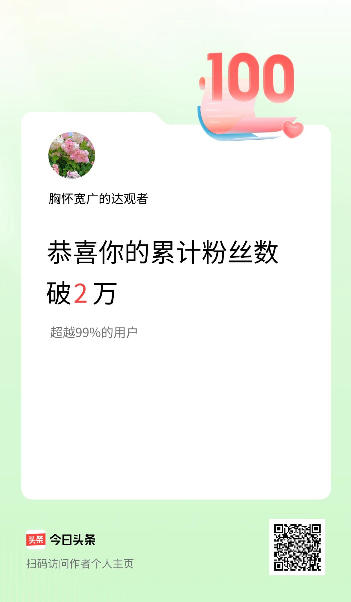 我在头条累计粉丝数破2万啦！