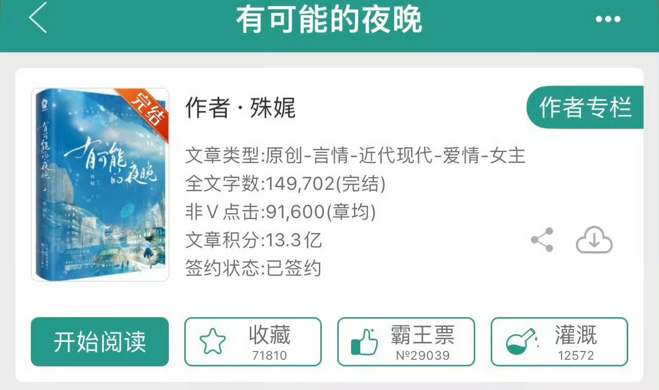 小说推荐：《有可能的夜晚》 作者:殊娓简评：清冷敏感女主vs温柔深情男主，双向救