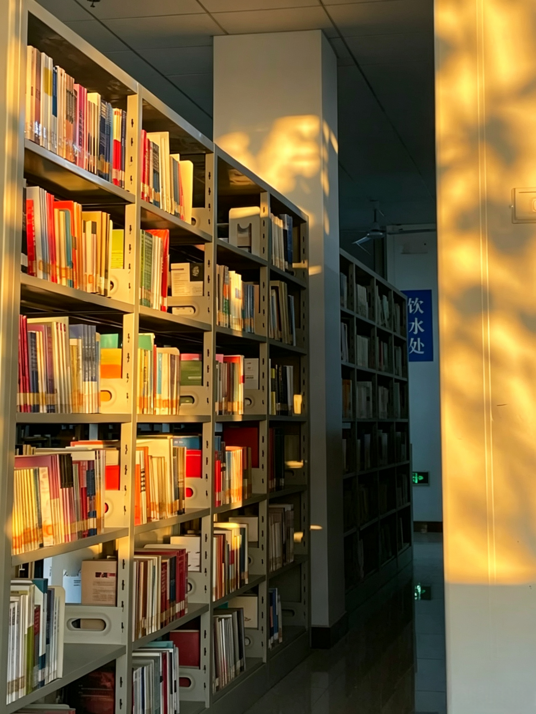 大学生喜爱内容共创计划校园生活 在图书馆被夕阳"偷袭"的瞬间📸✨光斑落在书架上