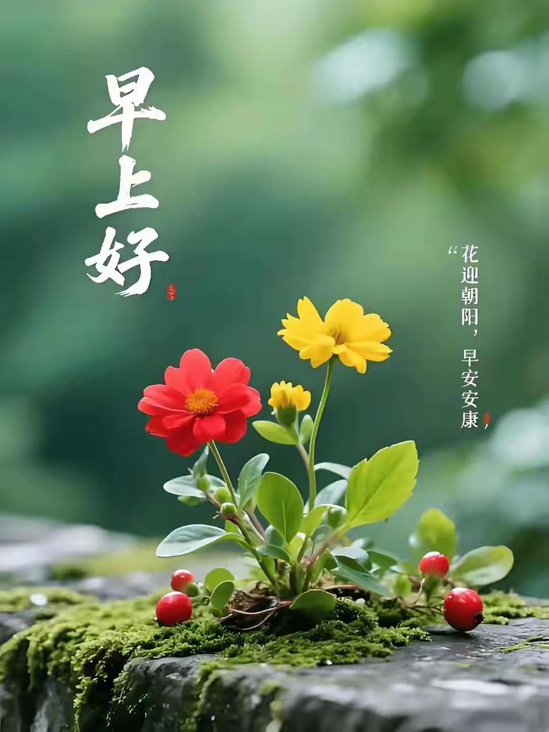 “早安，花迎朝阳，早安安康”🌸🌻🍃