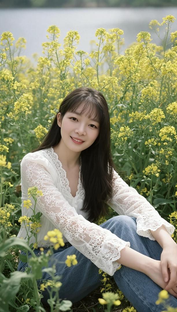 油菜花户外穿搭抖音玩法合伙人计划AI花田生活照