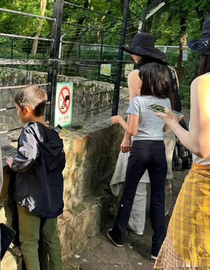 孙莉带着三个孩子去动物园，黄多多身材气质很好，黄多多以后要会走娱乐圈道路吧，今年