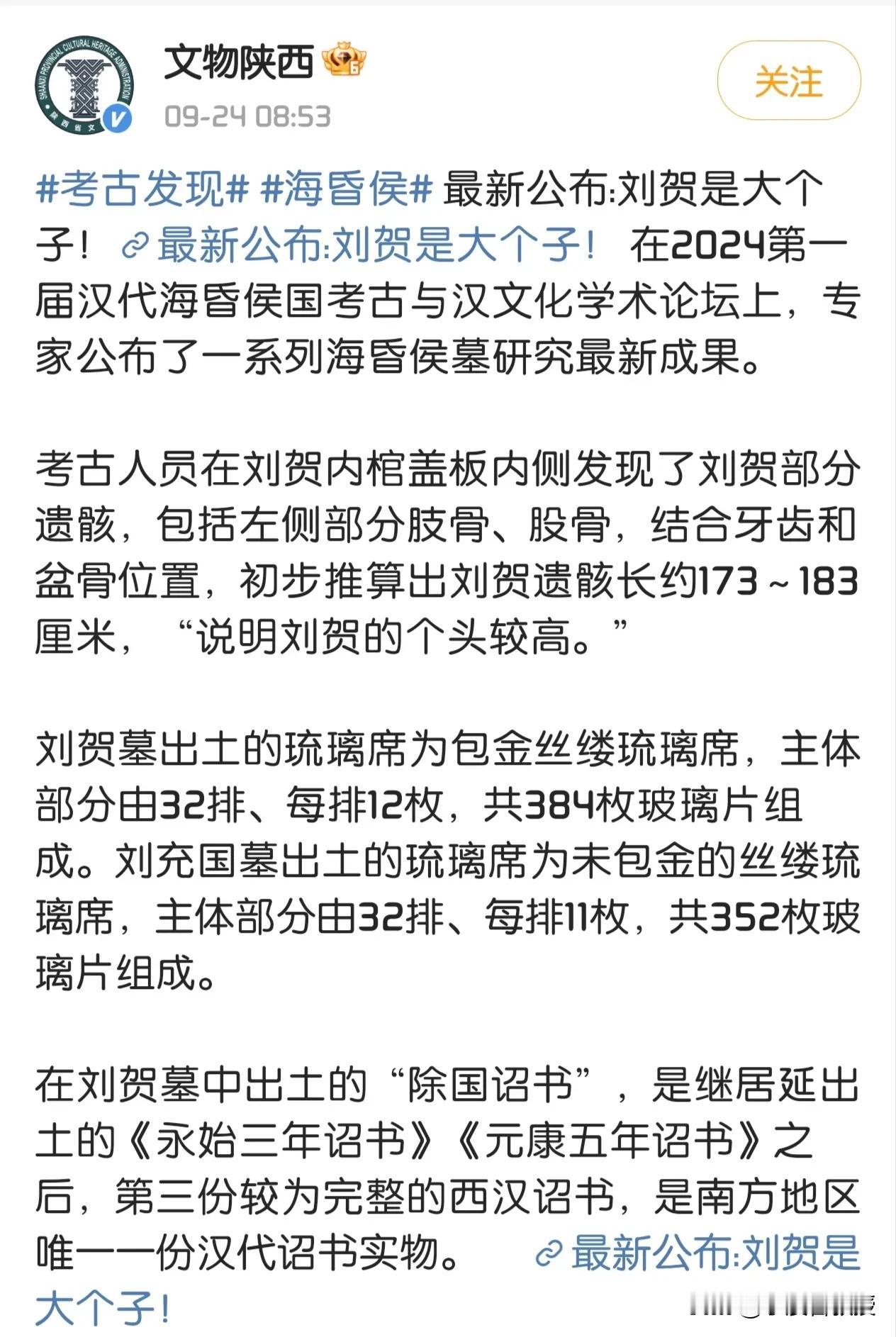 《汉书》记载了刘贺相貌身材:“为人青黑色，小目，鼻末锐卑，少须眉，身体长大，疾痿