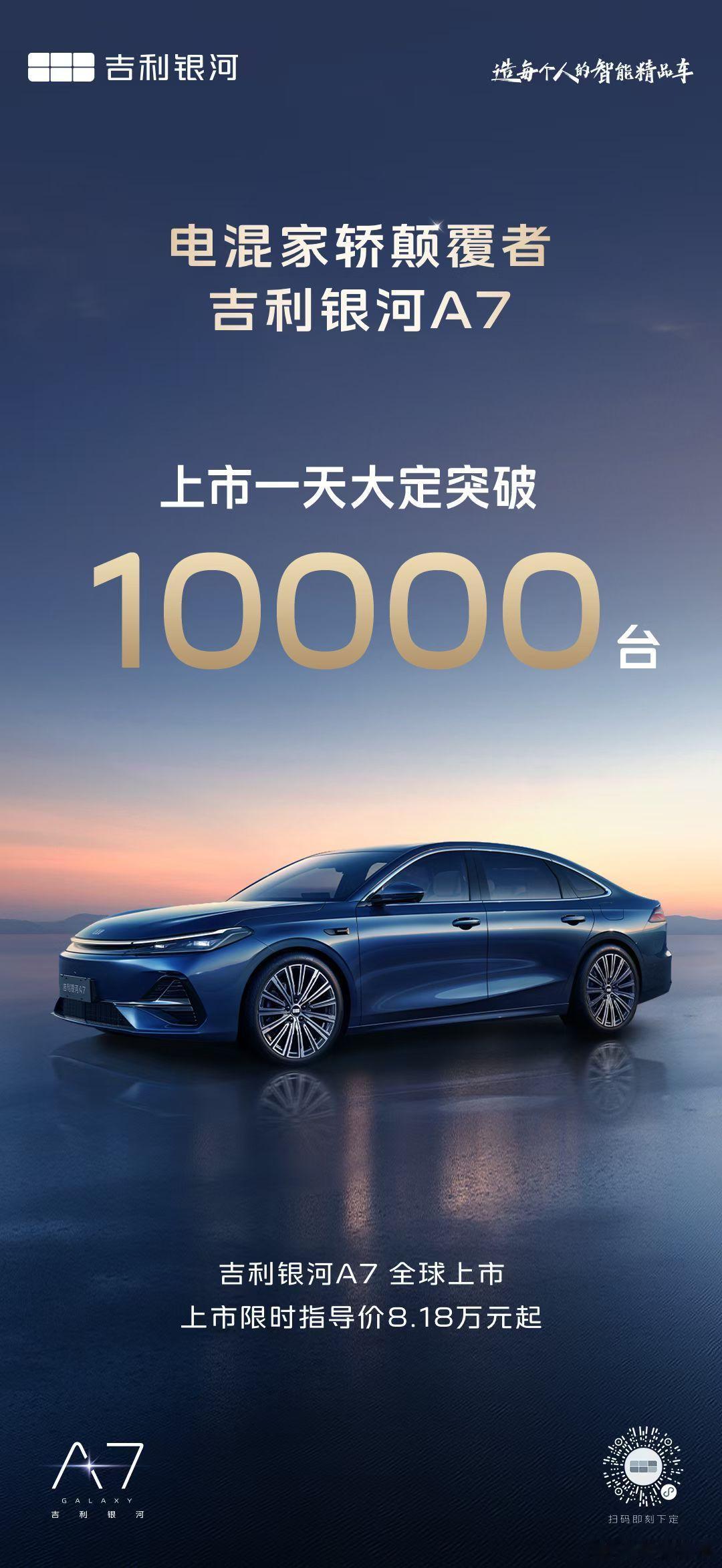 吉利银河A7上市1天，大定突破10000台！美好生活，触手可及电混家轿颠覆者上市