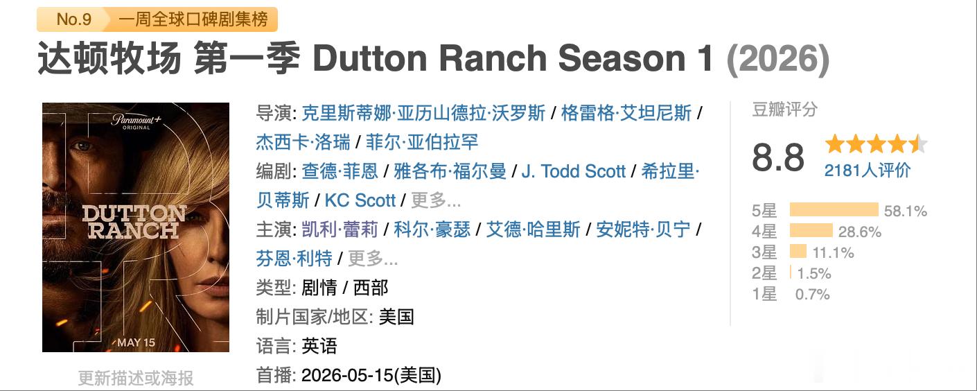 达顿牧场 第一季 Dutton Ranch Season 1 (2026)，更新