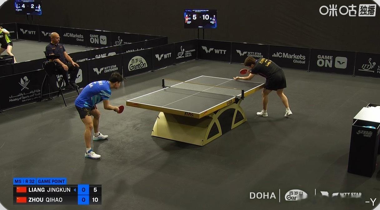 周启豪1-0梁靖崑（11-5）稳住稳住 他这是障眼法马上腰就好了 