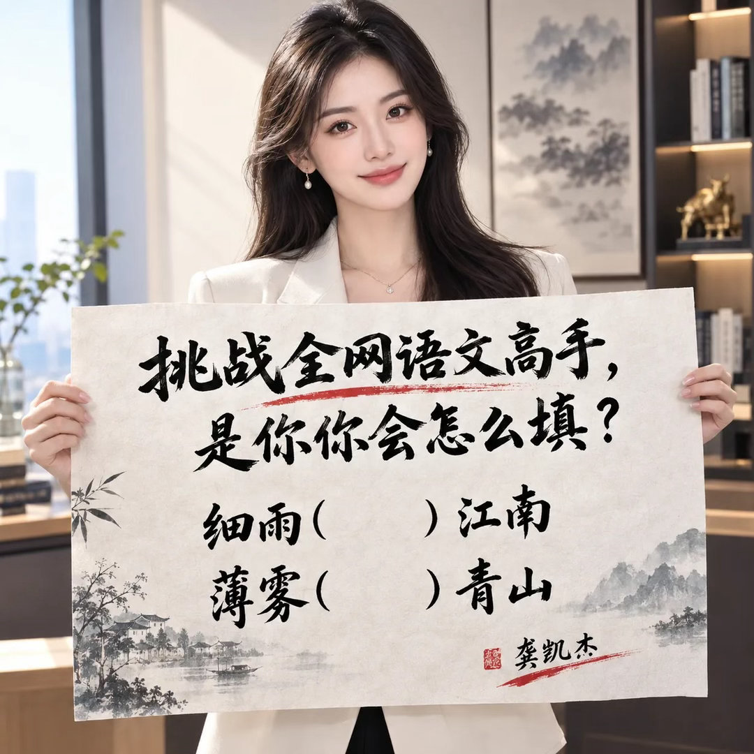 挑我全网语文高手，是你你会怎么填？ 细雨（）江南薄雾（）青山 ​​​
