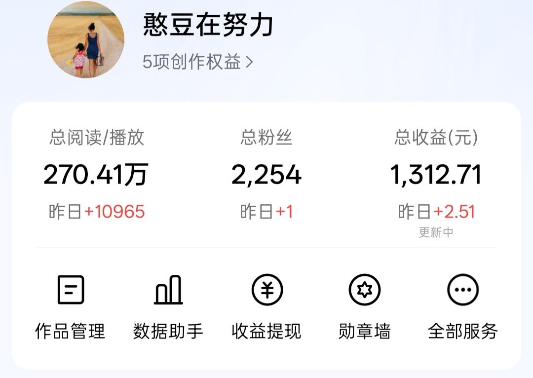 我近1个月每天在头条的收益都是在0.01–5块之间，但我基本做到了日更。
昨天一