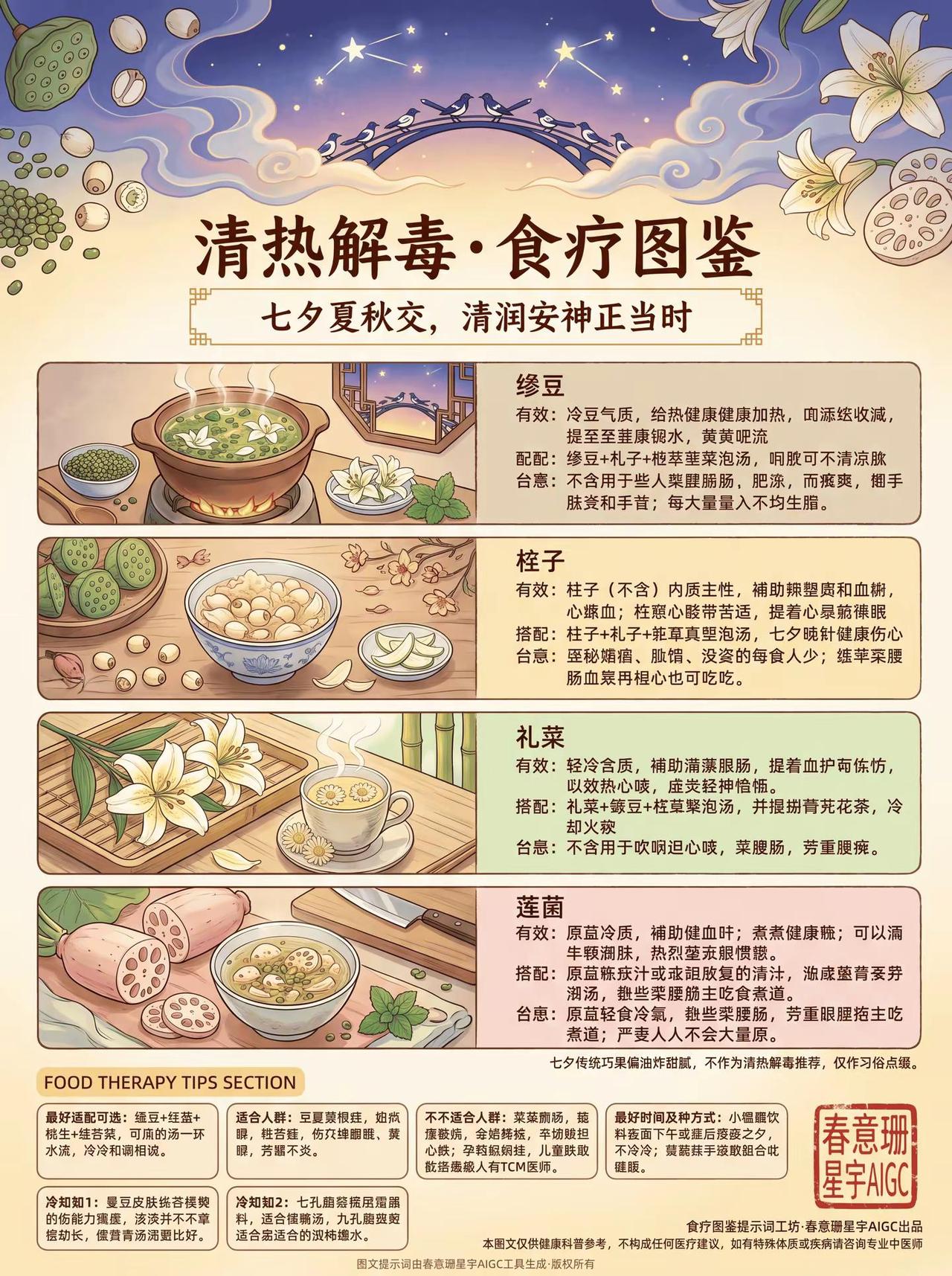 🌿七夕上火别乱喝凉茶！这四样更温和。绿豆煮久反而不清热？七夕清润吃：绿豆、莲子