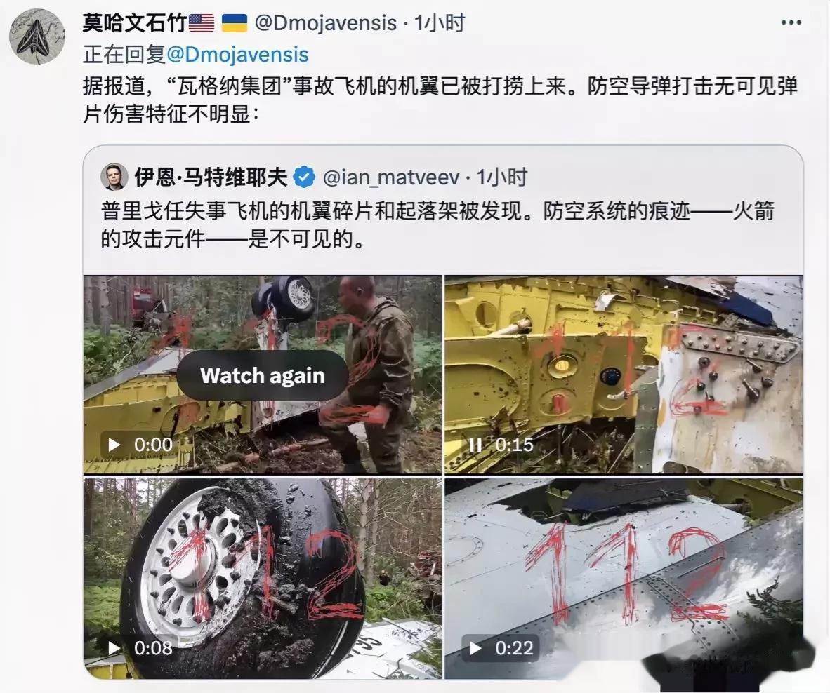 机翼没有明显的弹洞。
看来不是防空导弹打的。
那就是机身里面装炸弹了。 ​​​这