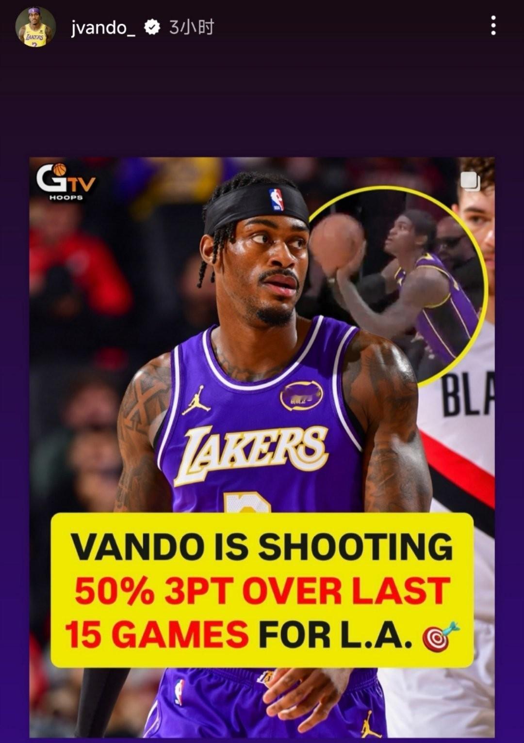 谁能想到现阶段湖人三分最准的是彪哥！连续8场都有三分进账，湖人这赛季的意外惊喜，