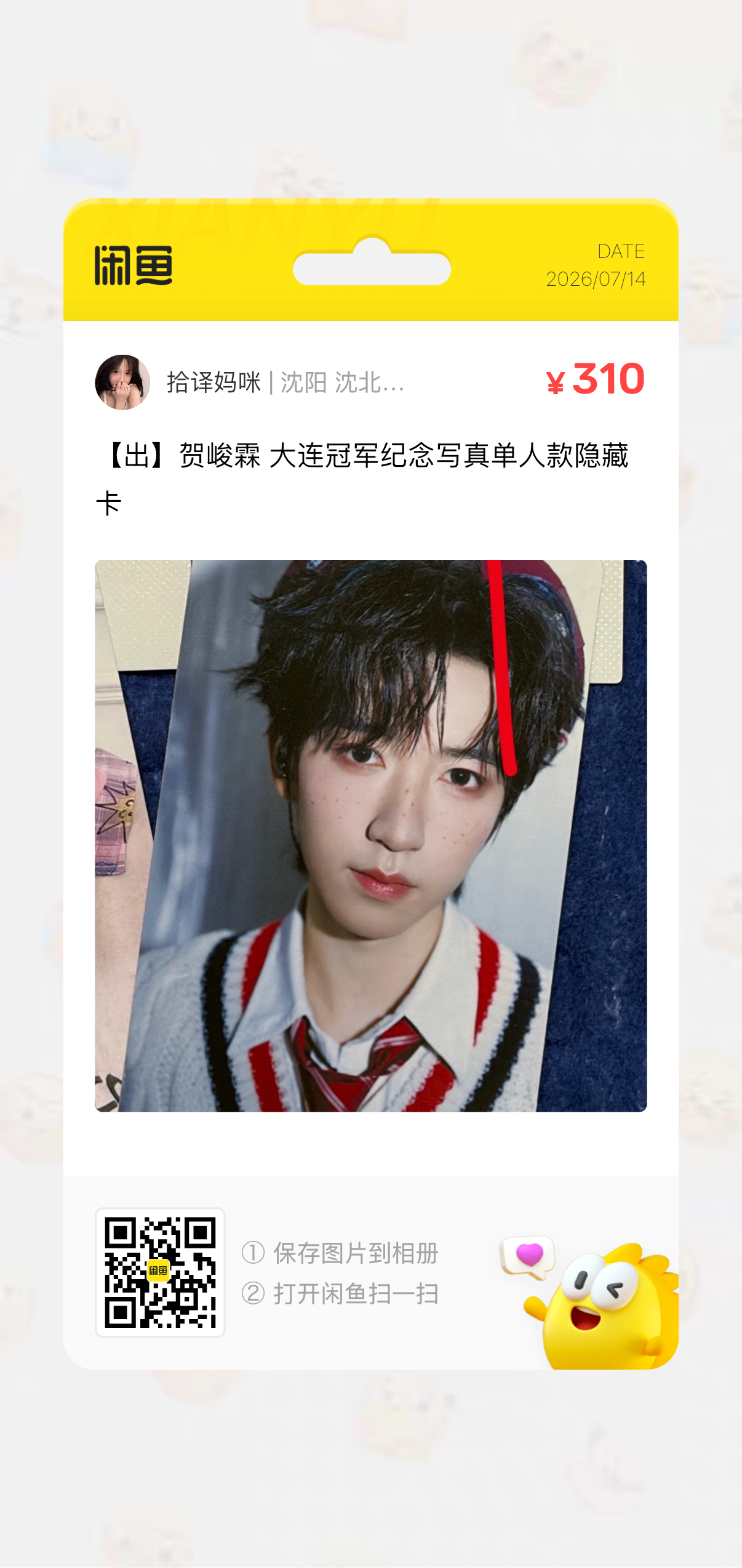 贺峻霖周边中转站  出大连隐藏 编号534包邮价可直拍 