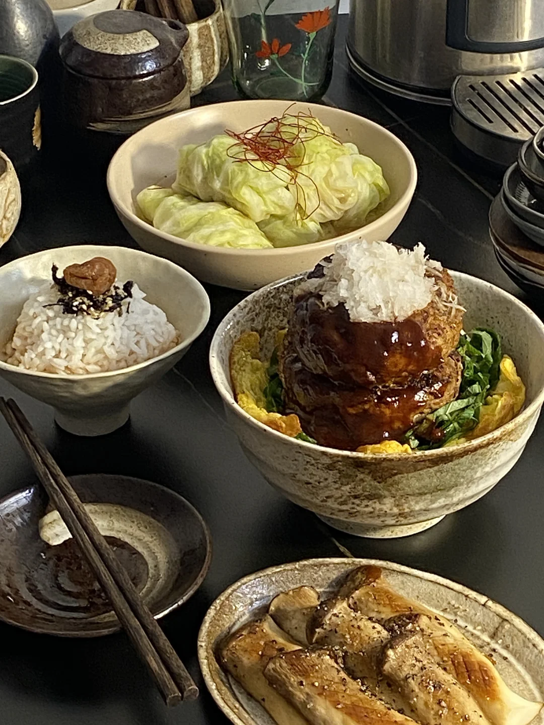 今日菜谱📜紫苏肉饼 香煎杏鲍菇 卷心菜卷🥢