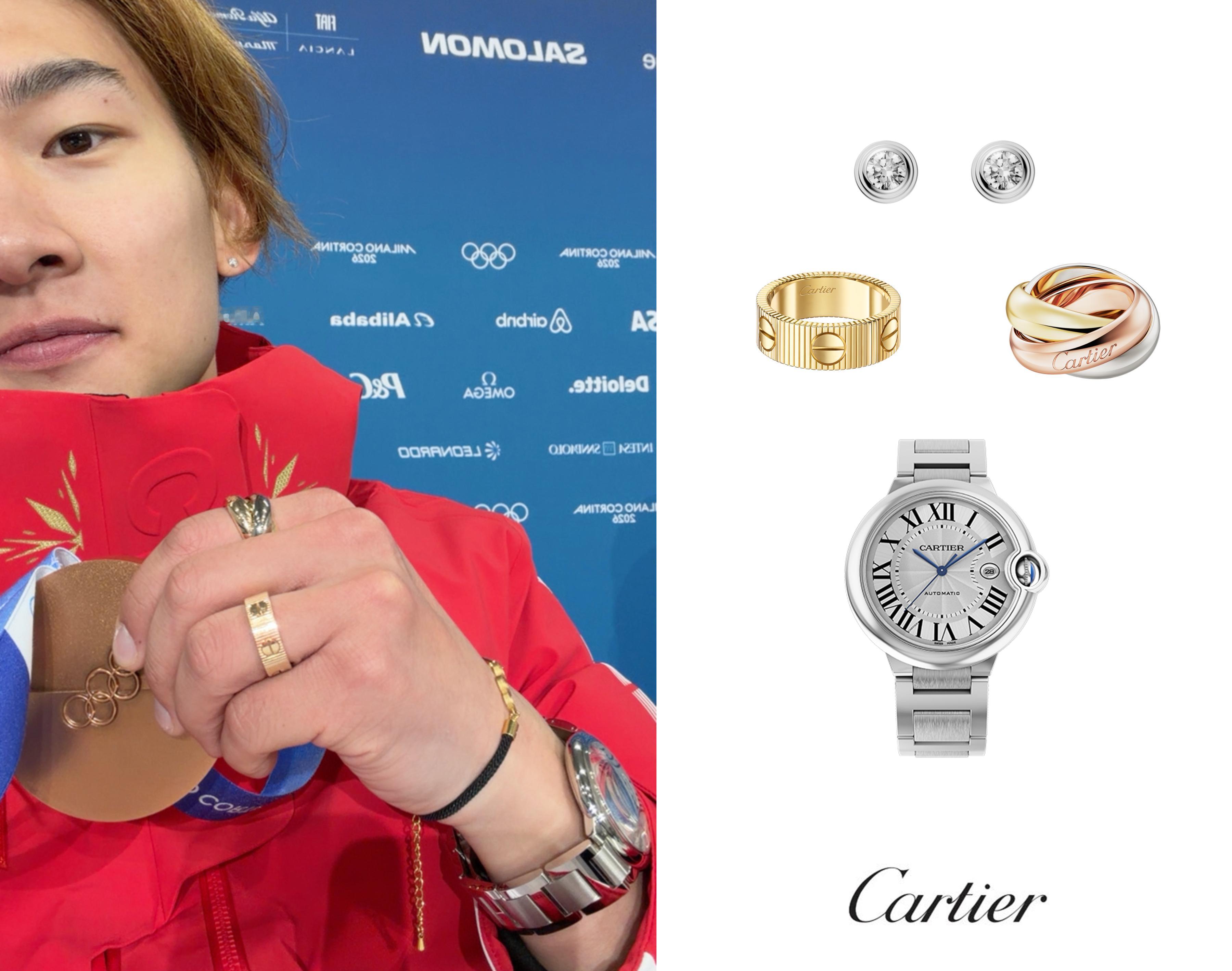 卡地亚品牌大使、单板滑雪运动员、演员苏翊鸣，佩戴卡地亚TRINITY系列戒指，卡