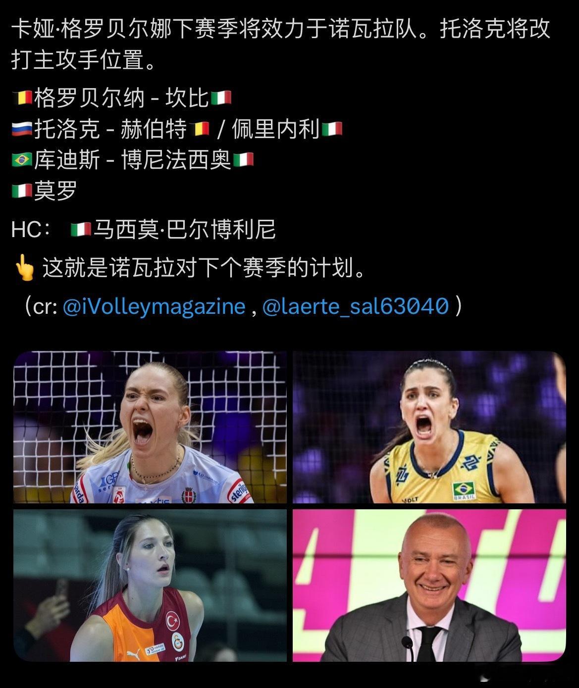 【网传诺瓦拉新赛季部分阵容】巴胖做主教练托洛克、萧亚轩赫伯茨、佩里内里、库迪斯、