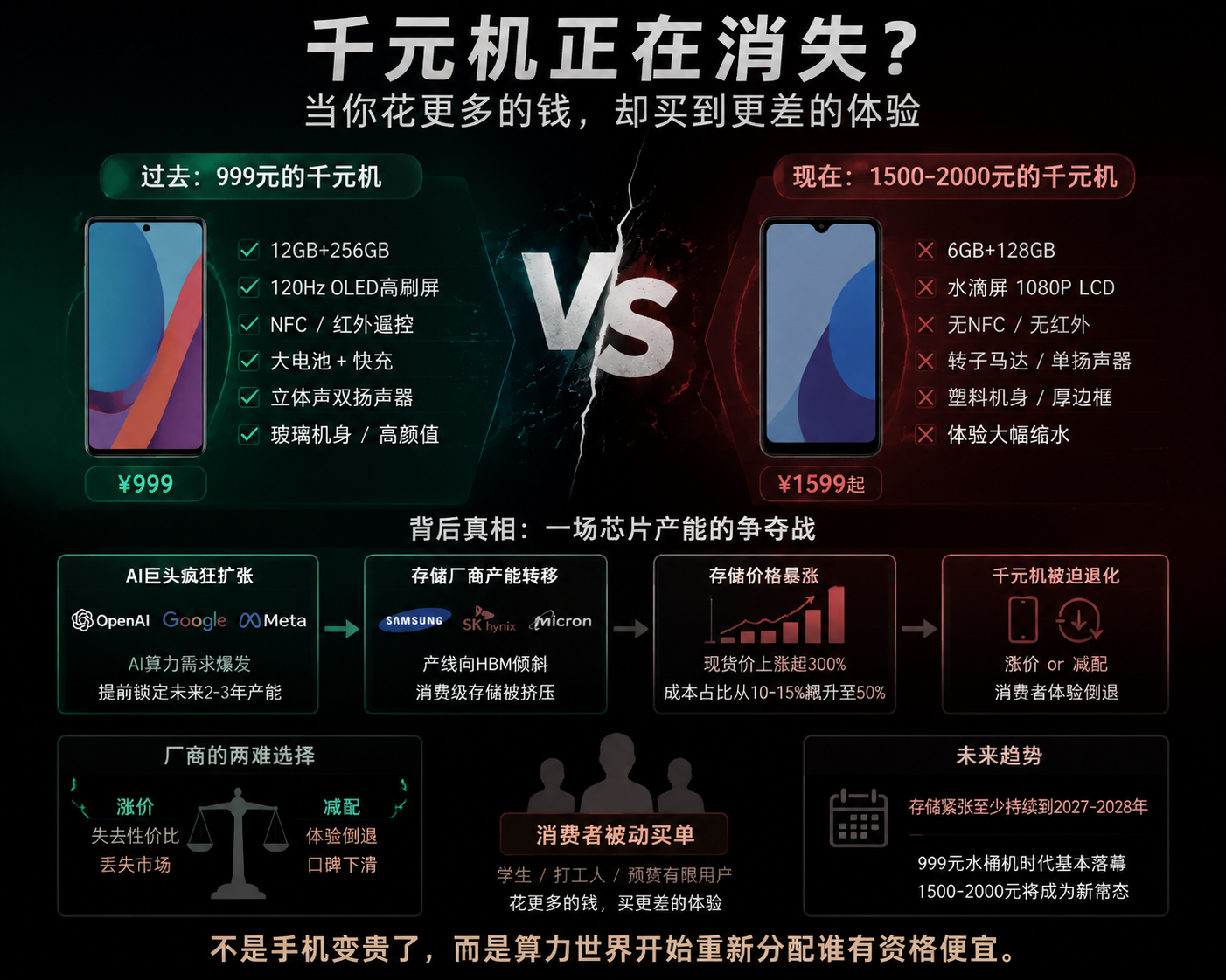 全球AI疯狂重创千元机市场 不止千元机，接下来中端机可能也要“开倒车”了……也啥