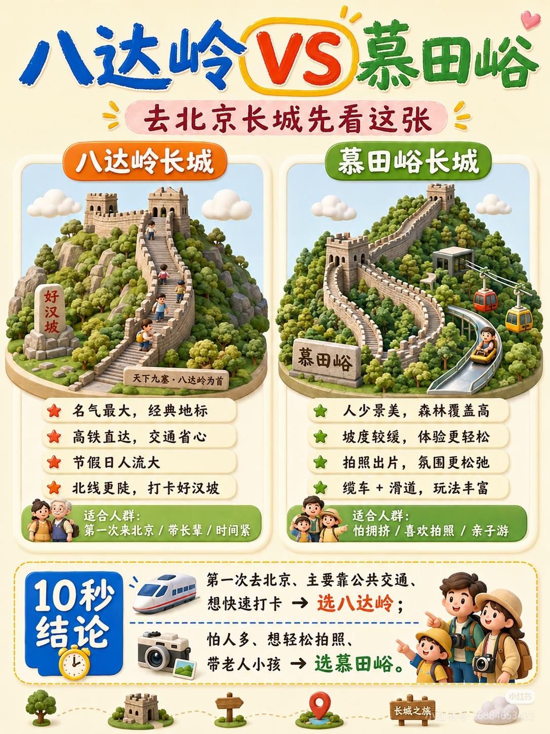 八达岭长城和慕田峪长城选哪个
这是北京最有名的两处长城景点，八达岭长城的名气更大