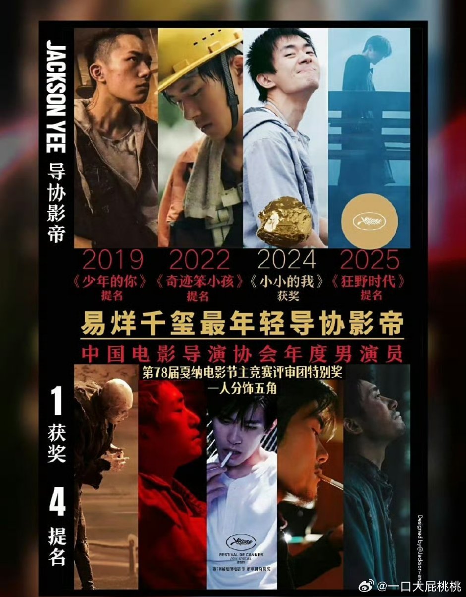 回顾一下易烊千玺导协履历🎬从少年的你、奇迹笨小孩、小小的我到狂野时代四提年度男