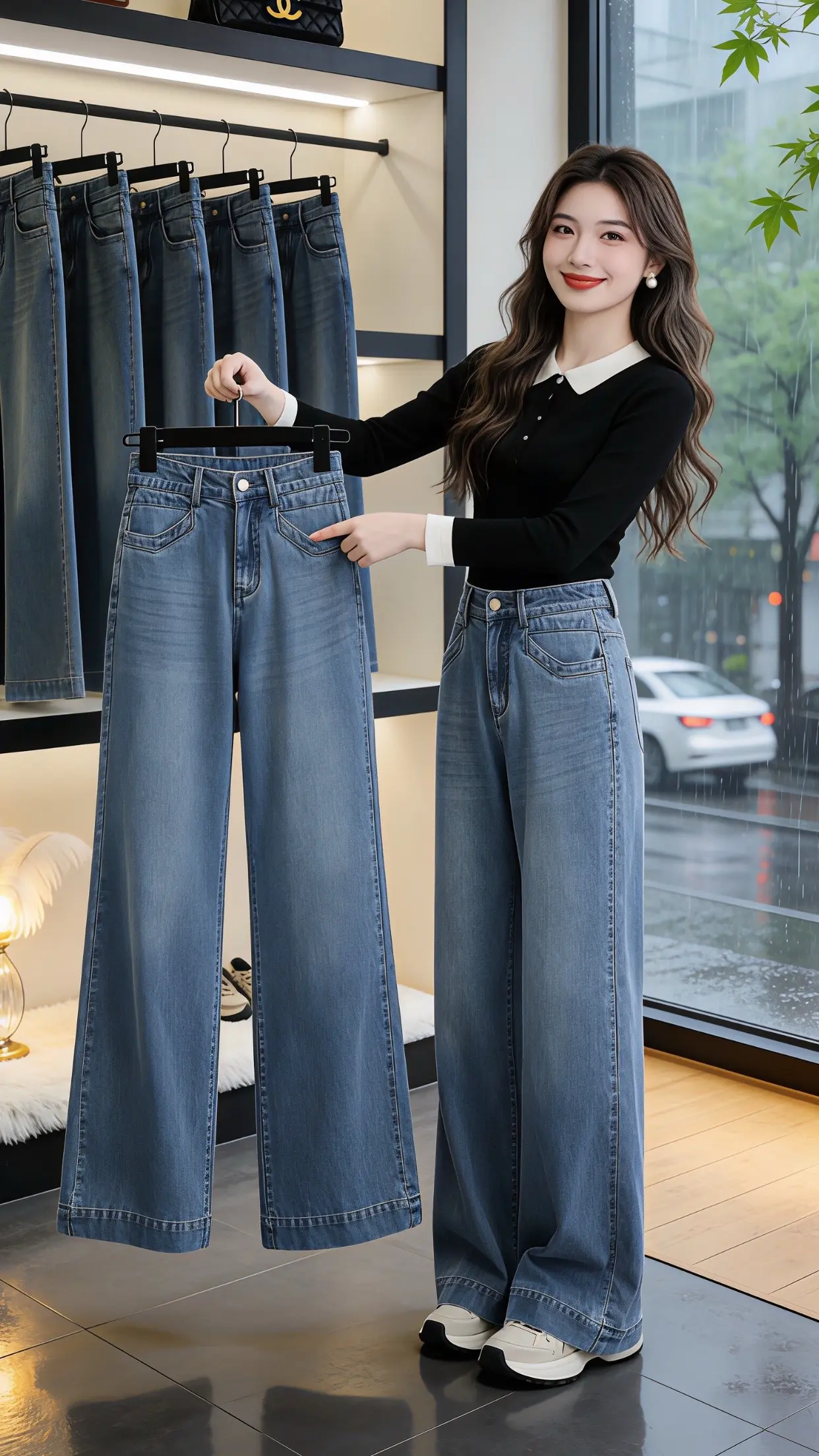 一条牛仔裤搞定一周穿搭 怎么将牛仔裤穿出高级感 洋气垂感阔腿裤牛仔 穿...