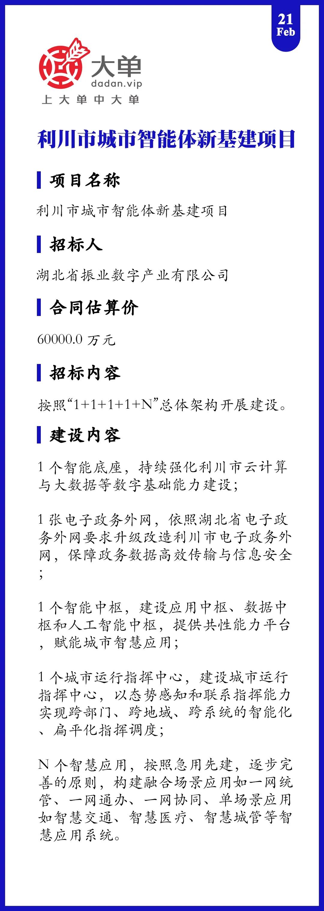 6 亿大单
利川市城市智能体新基建项目