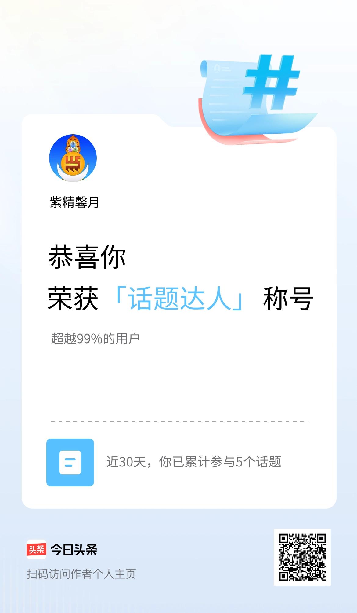 我在头条获得「话题达人」称号
