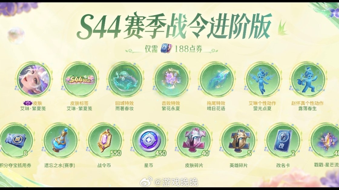 艾琳新皮肤繁夏笺赵怀真新皮肤逢春序王者荣耀 S44赛季战令等级5级免费领皮肤【赵