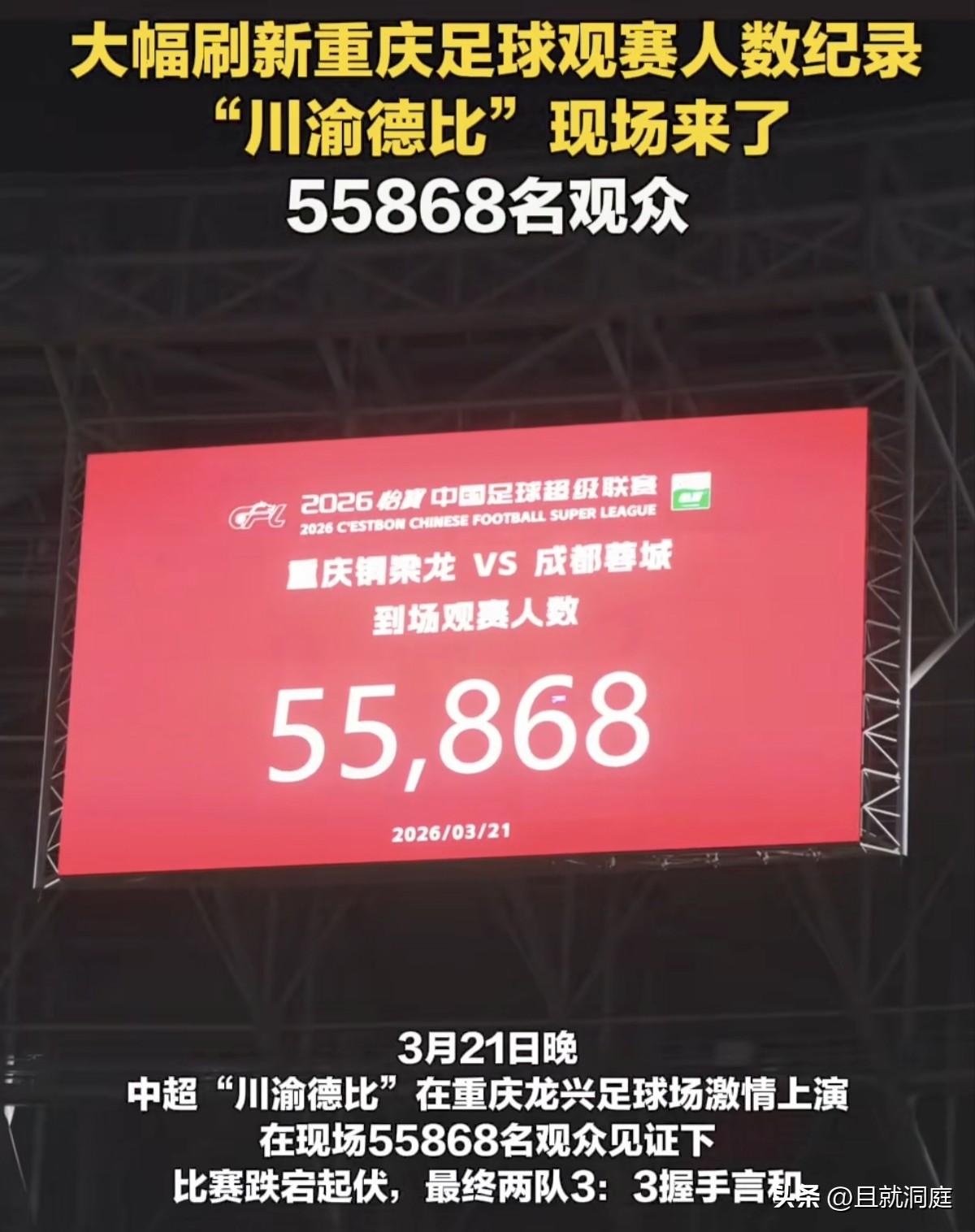 这肯定是历史纪录呀！至少是重庆足球历史上的纪录！今天重庆铜梁龙对阵成都蓉城，最终