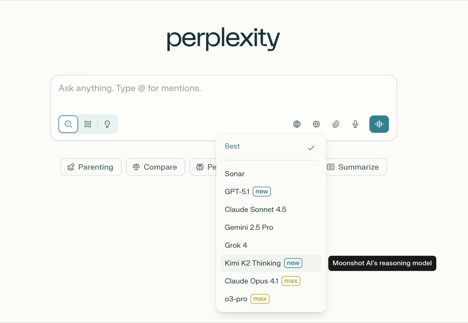 Perplexity 上线 Kimi K2 Thinking 模型