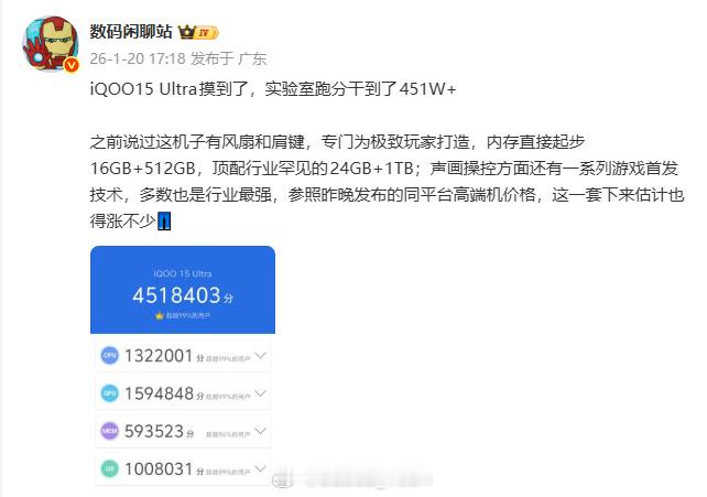 不是不是，年底iQOO来个王炸？？？iQOO15 Ultra的安兔兔跑分直接去到