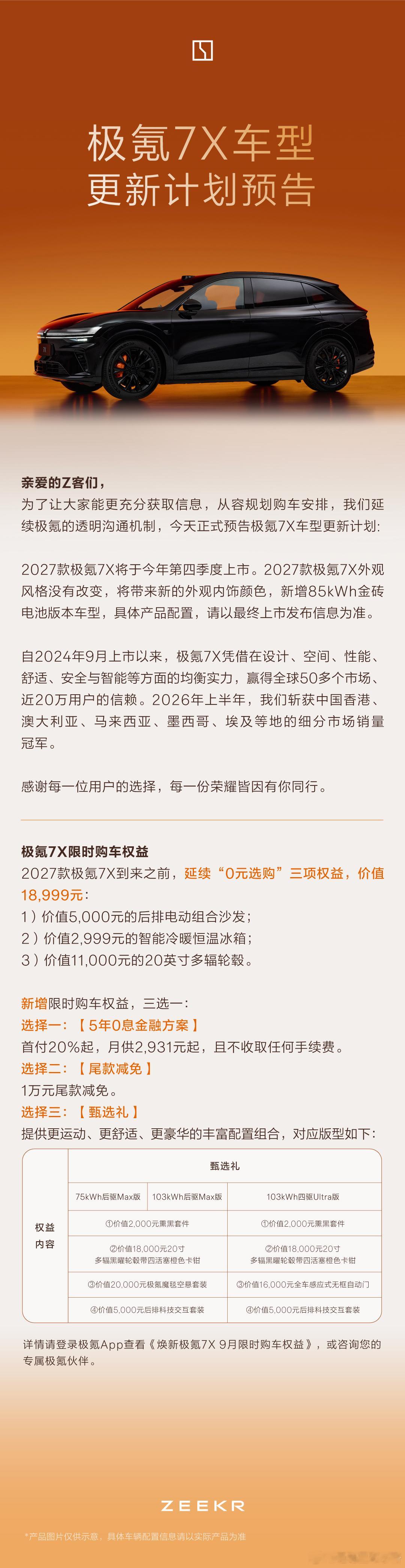 极氪 7X 车型的更新计划预告来了今年四季度上市，外观风格没有变化，将带来新的外