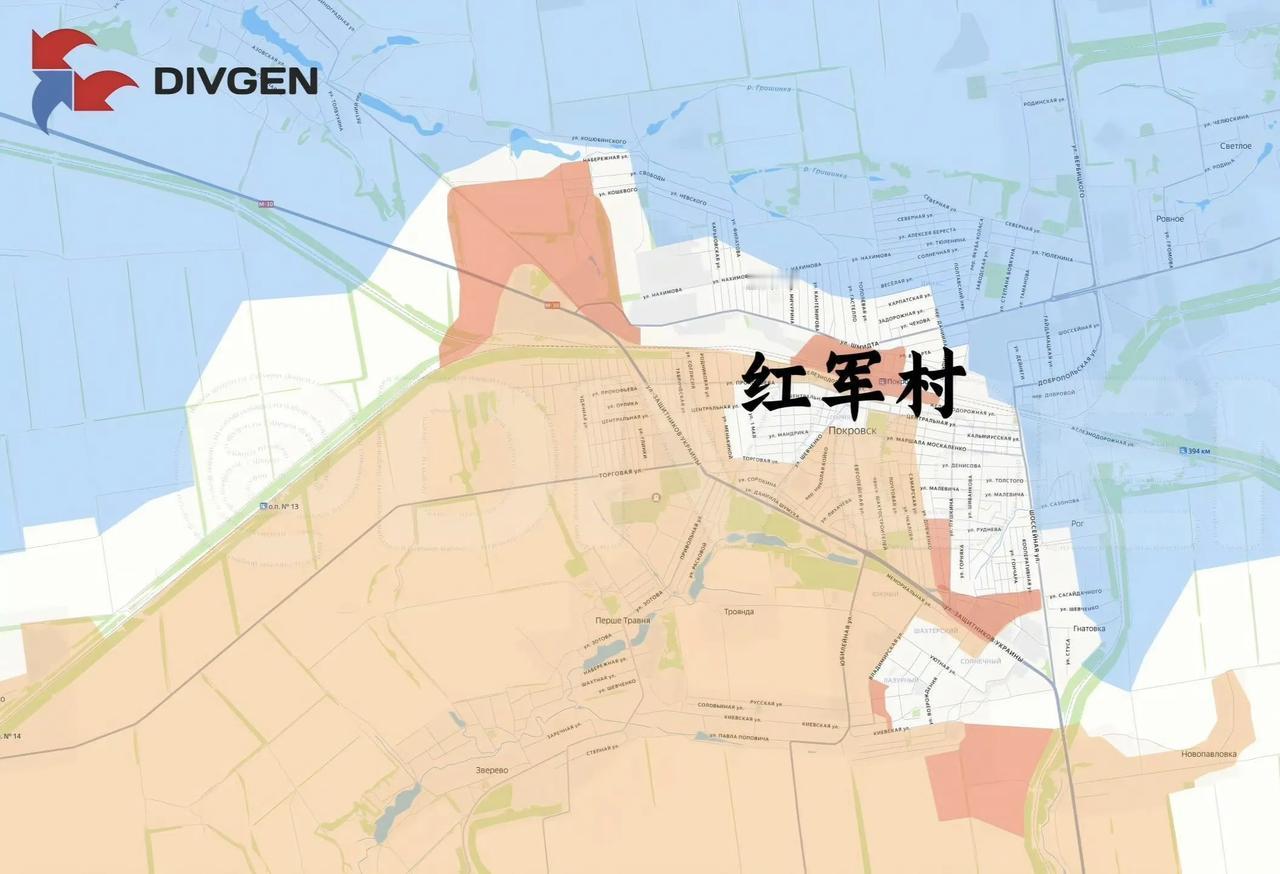 俄军中部集群在红军城的新进展，其中从市区西侧北上的俄军部队已经接近格里希诺了，基