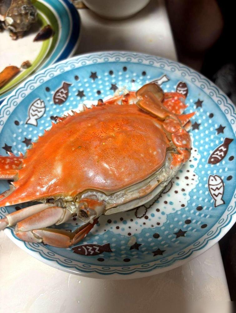 我哥买的螃蟹，120一斤。我买的，70。他还挺得意，结果一上桌，我才知道，原来我
