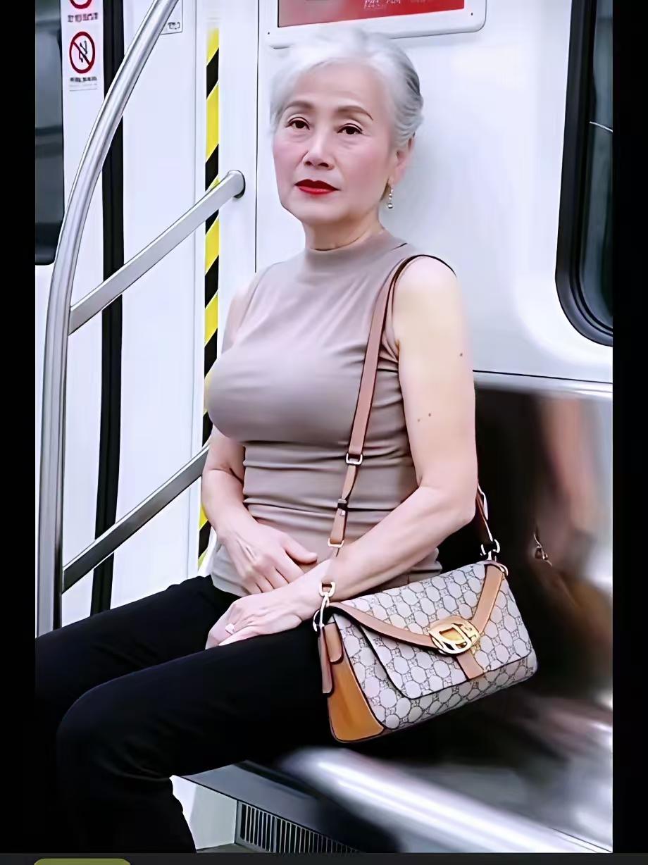 地铁上这位姐姐的优雅气质，美是美，也优雅，就是穿的太暴露了，老了还是穿的端装一点