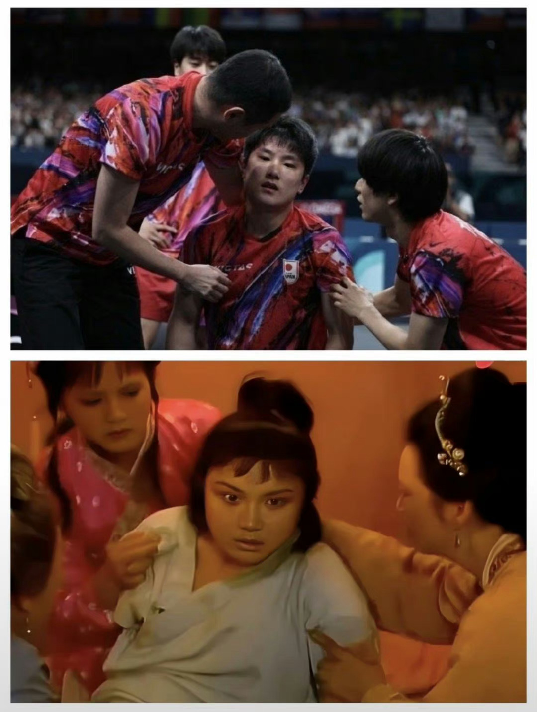 #张本智和队友 菜#哈哈哈哈哈哈这张图我要笑死了，宝哥哥你挺住！ ​​​