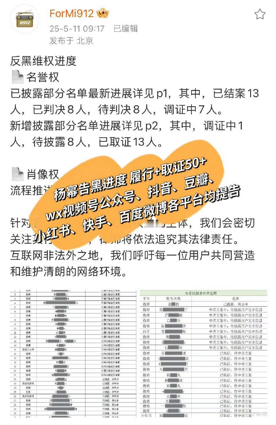 杨幂方反黑维权进度 好多颖字的id[思考] ​​​