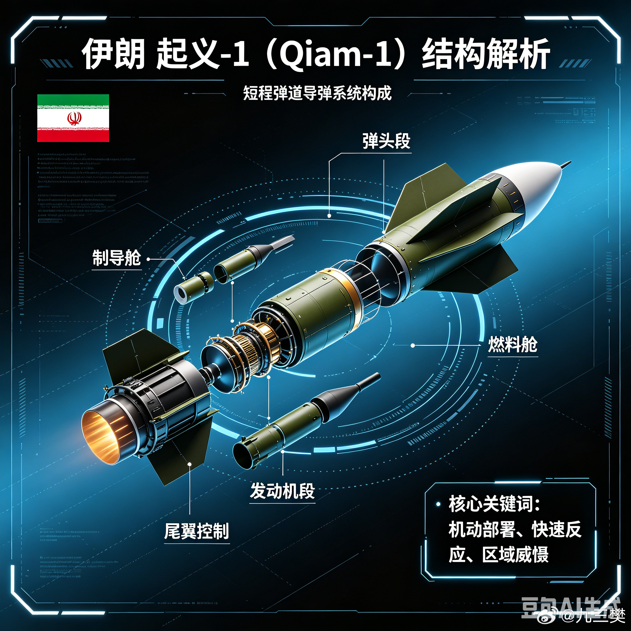 军事ai新视野 伊朗起义-1 Qiam-1（飞毛腿一脉·伊朗无翼液体弹道王牌）a