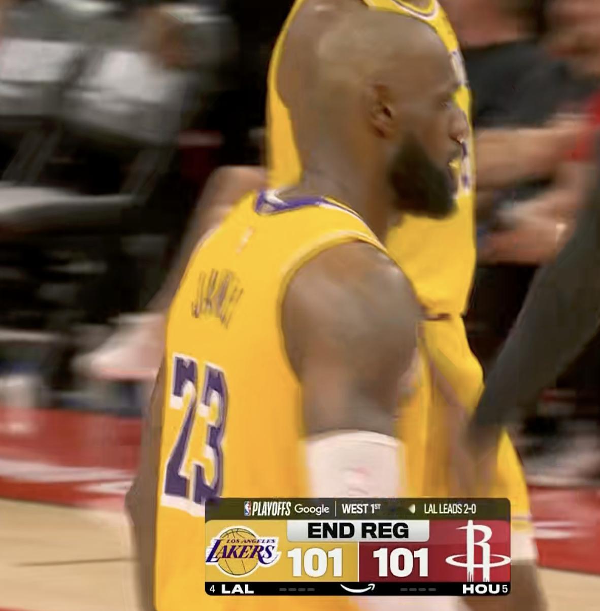 詹姆斯绝杀不中，加时赛！ 湖人vs火箭 nba季后赛