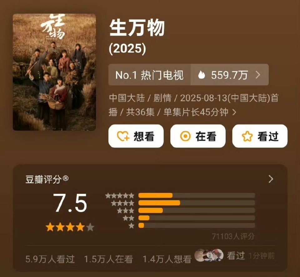 生万物豆瓣开分7.5 ​​​