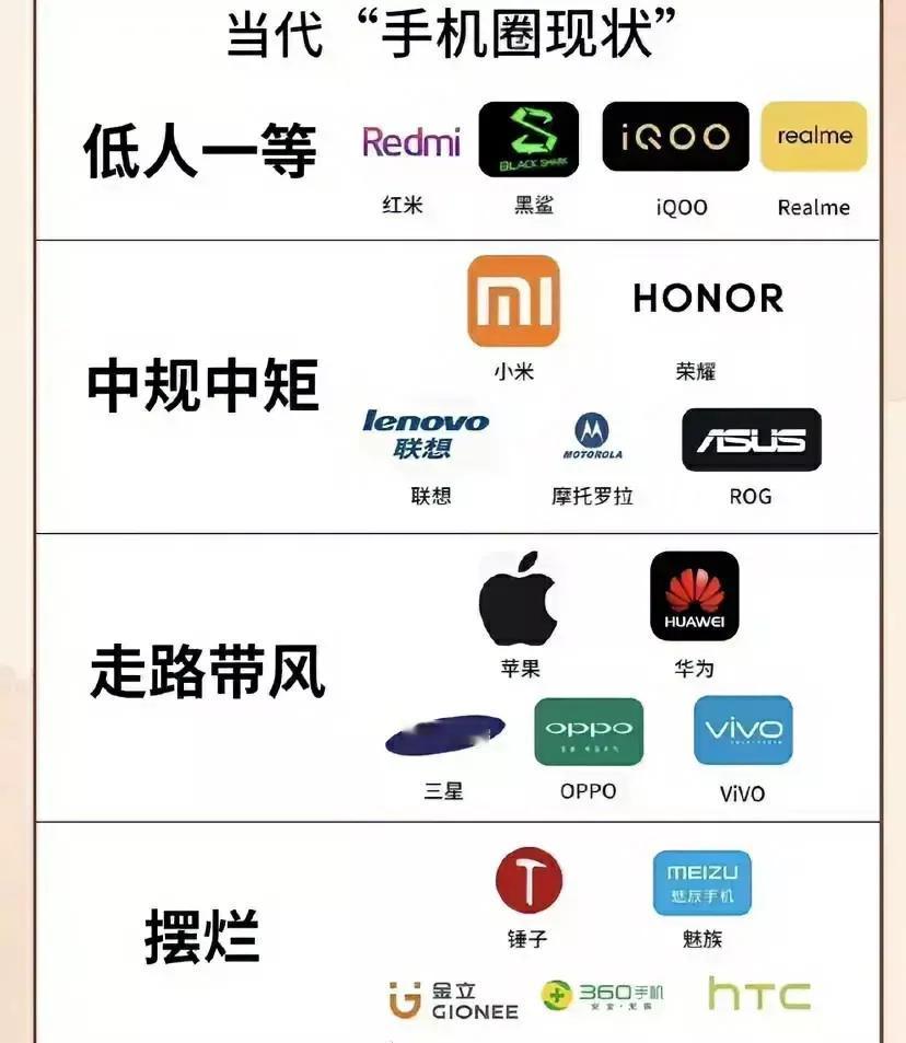 手机圈也有鄙视链了？不过这iPhone不应该是独自一档的吗？和三星、oppo、华