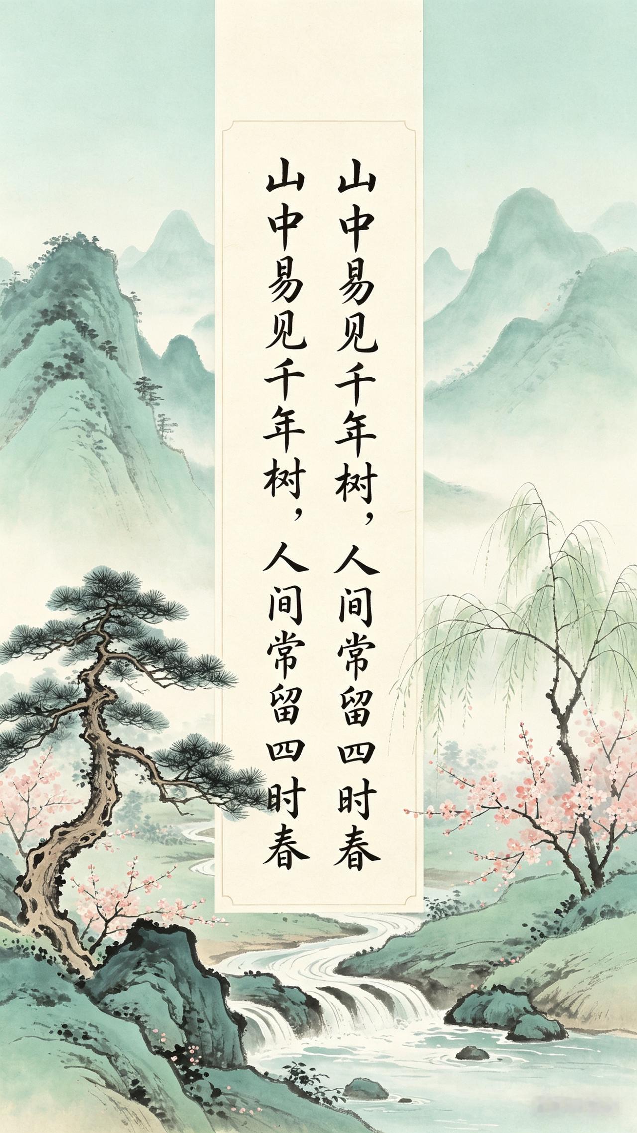 下联：人间常留四时春。