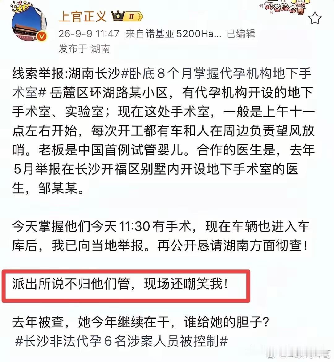 上官正义太难了！
卧底8个月举报地下代孕手术室，举报人反遭嘲讽：这事不能就这么算