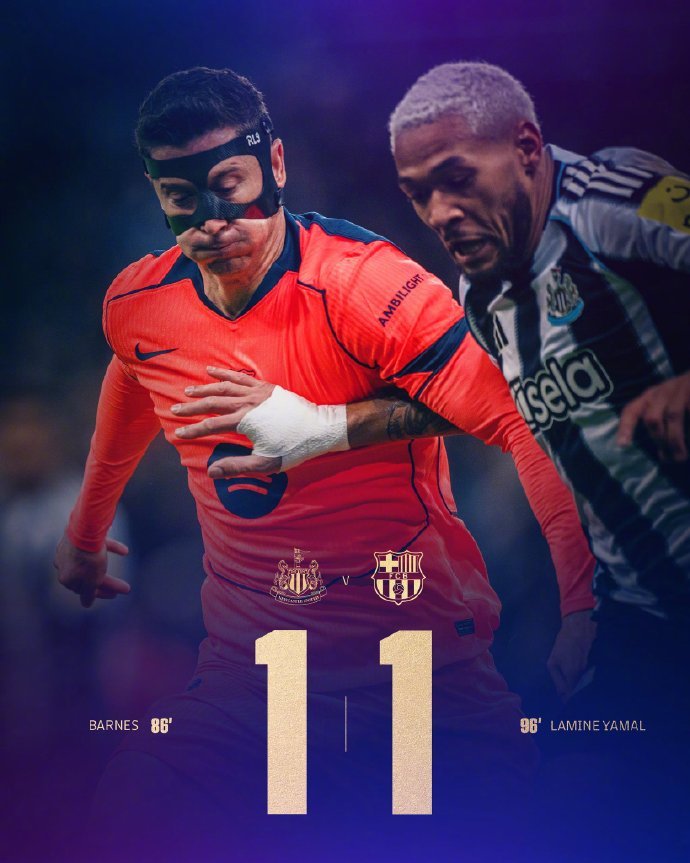 #巴萨读秒绝平#欧冠1/8决赛首回合，纽卡斯尔联坐镇圣詹姆斯公园球场迎战巴塞罗那