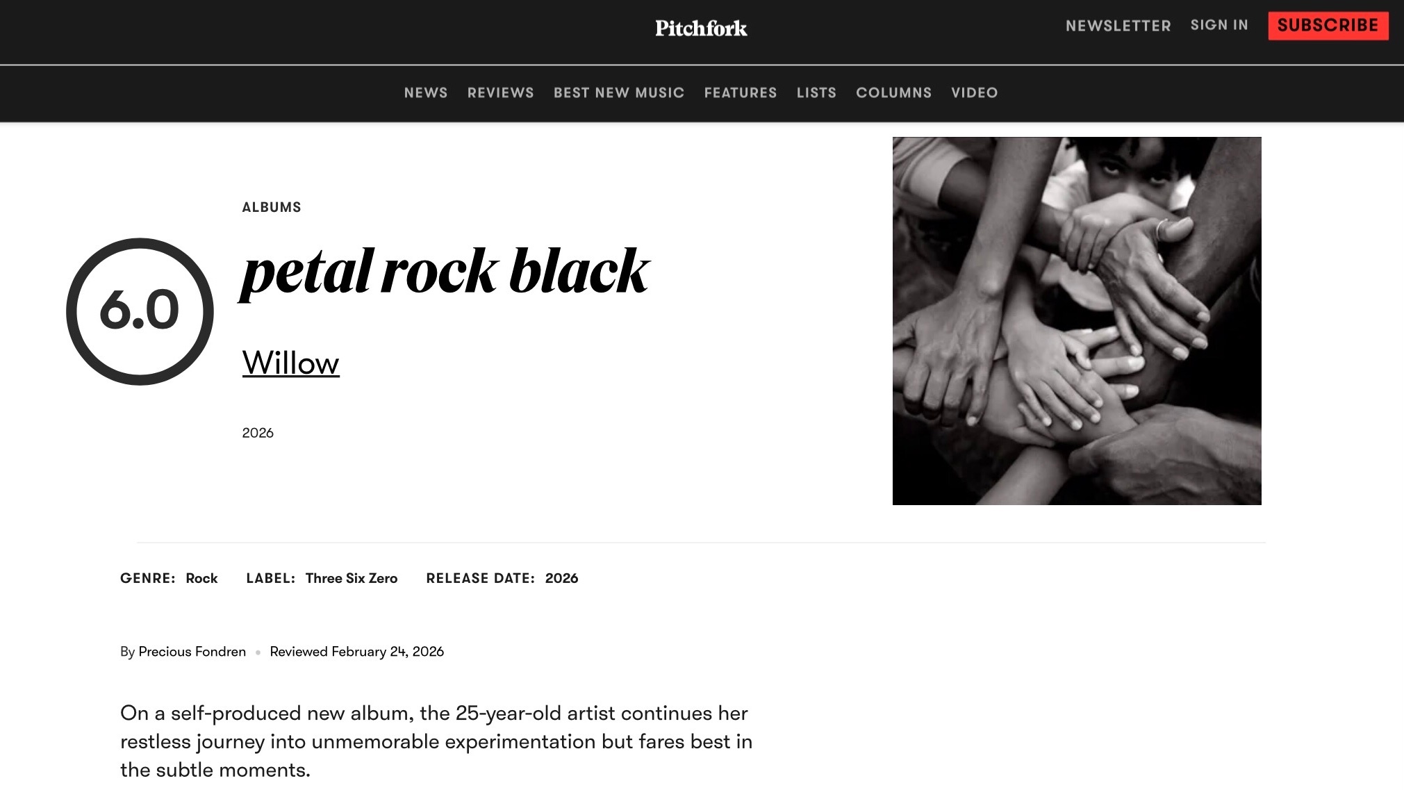 【乐评历史】乐评机构 Pitchfork 为 Willow 各专辑评分一览： 