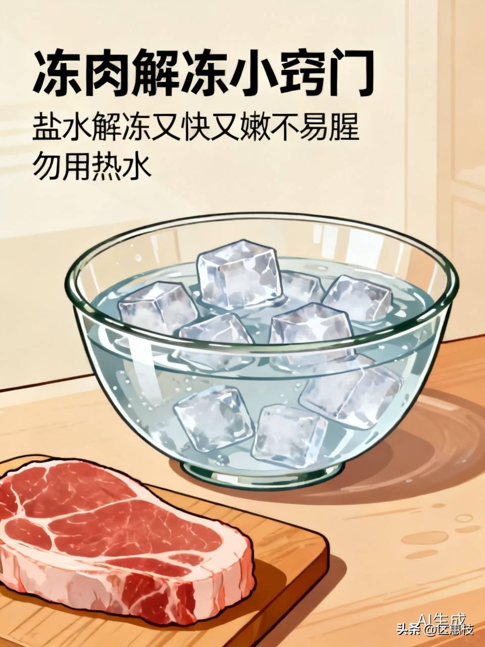 冻肉用盐水解冻，又快又嫩、不易腥；千万别用热水。