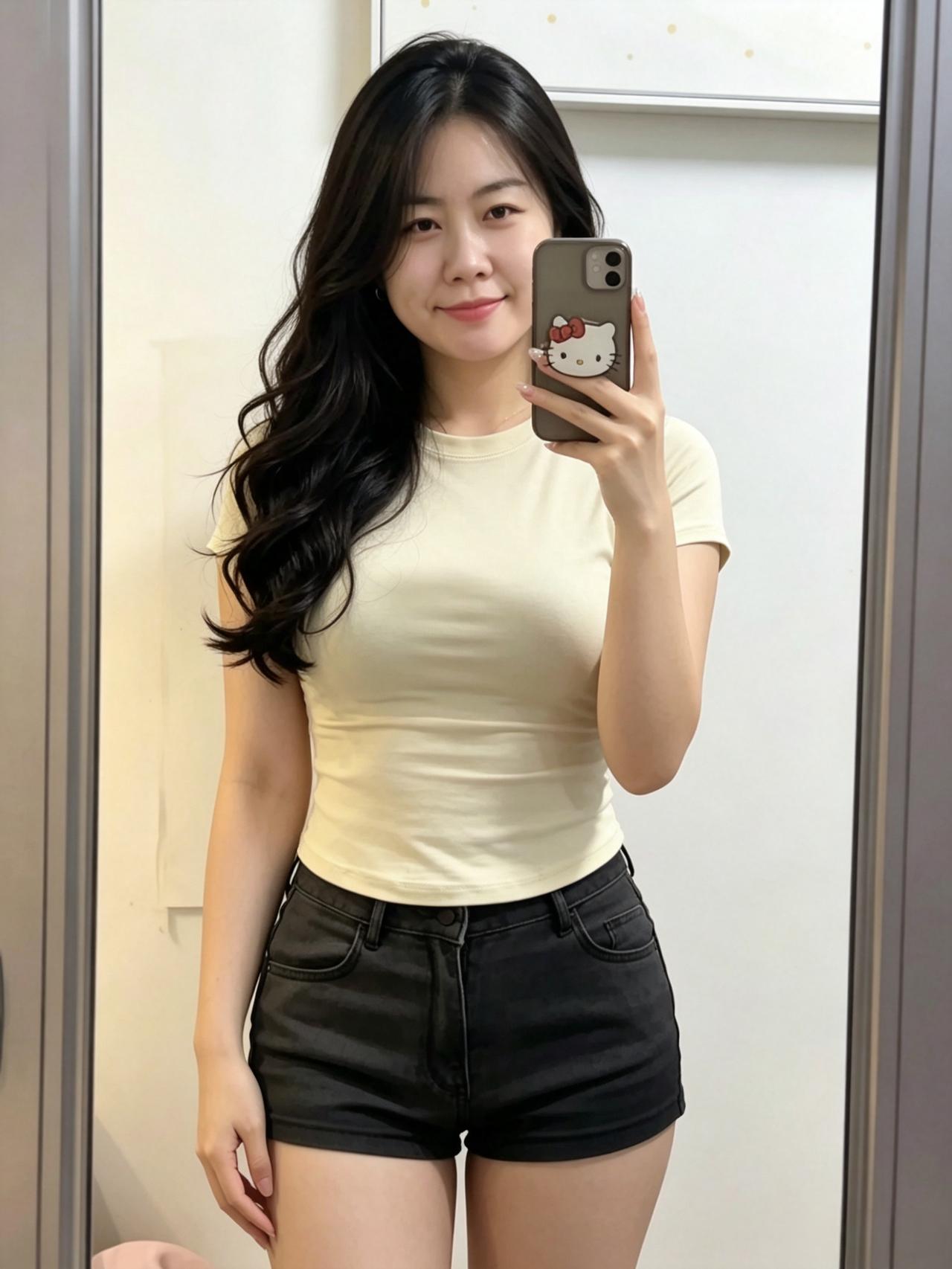 素衫轻裹玉容娇，镜里裁花影自摇。
笑靥如花蕙风醉，鬓边云卷度清宵。