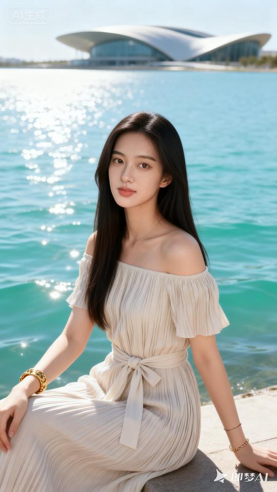 海边少女，阳光下的优雅时光